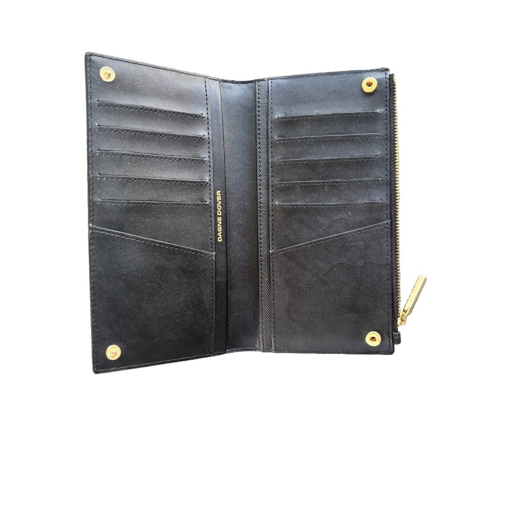 Dagne Dover Black Slim Wallet 10 Card Slots Zip Closure Coated Canvas Minimalist
